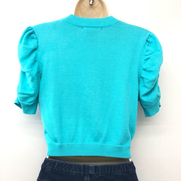 Xtraordinary Turquoise Knit Cropped Bolero Shrug - Picture 15 of 16